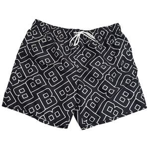 NEW BeefyBoy Swim Trunks Drawstring Mesh Lined Short Logo Pattern Gray White XXL